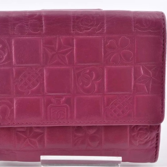EUC Chanel Coco Mark 2005 Icon Bi-Fold Wallet Leather Pink w/Sticker,Card+Box - Picture 13 of 17